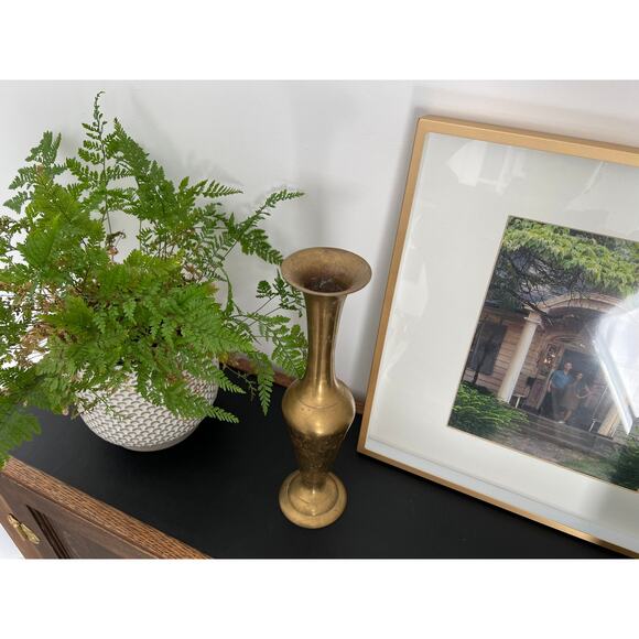 Vintage Tall Brass Vase, Gold, Elegant & Traditional Vase, Bohemian - Picture 4 of 10